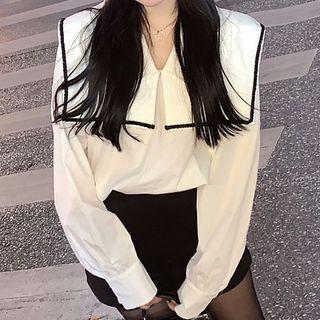 Puff-sleeve Collared Blouse / Shorts