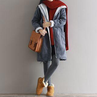 Fleece Lined Hooded Long Corduroy Coat