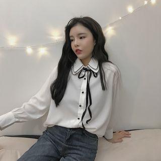 Double Collar Tie-neck Chiffon Shirt