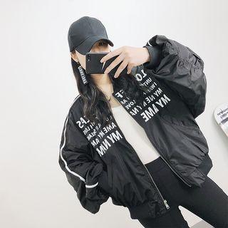 Lettering Zip-up Bomber Jacket