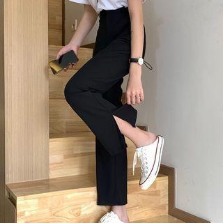 High-waist Slit-hem Straight-cut Pants