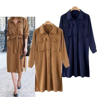 Long-sleeve Pocket Midi Shirt Dress