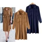 Long-sleeve Pocket Midi Shirt Dress