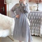 Long-sleeve Midi Chiffon Pleated Dress