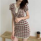 V-neck Short-sleeve Knit Dress As Shown In Figure - One Size