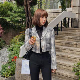 Single-breasted Cropped Plaid Jacket