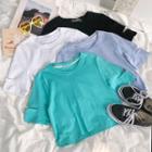 Short-sleeve Plain Cut-out Cropped T-shirt