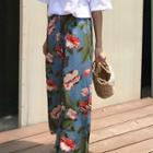 Floral-printed Chiffon Looose-fit Cropped Pants
