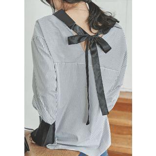 Tie-back Contrast-trim Stripe Shirt
