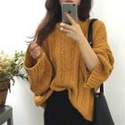 Plain Loose-fit Bell-sleeve Mock-neck Sweater