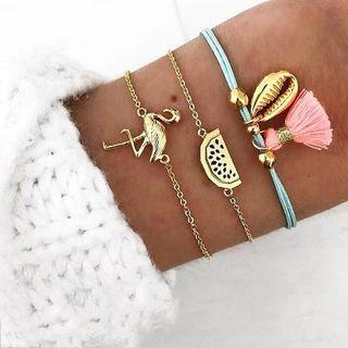 Set Of 3: Alloy Flamingo / Watermelon / Shell Bracelet 01 - Kc Gold - One Size
