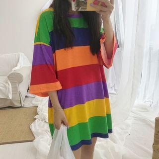 3/4-sleeve Color Block Oversized T-shirt