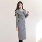 Wide-collar Double-breasted H-line Dress