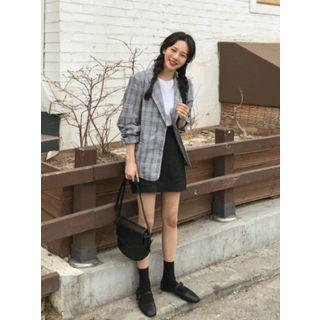 Padded-shoulder Patch-pocket Checked Blazer