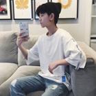 Elbow-sleeve Stripe-detail T-shirt