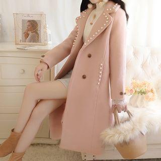 Long Notch-lapel Embellished Double-breasted Coat