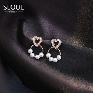 Rhinestone Heart Hoop Drop Earring 1 Pair - A229 - As Shown In Figure - One Size