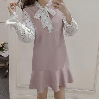 Bow Panel Frill Sleeve Dress