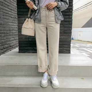 Washed Cotton Straight Pants