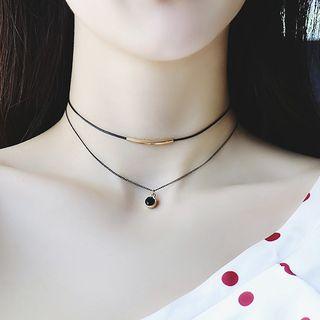 925 Sterling Silver Layered Pendant Choker Black - One Size