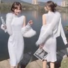 Sleeveless Midi A-line Knit Dress / Cardigan