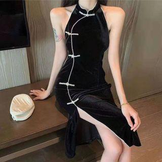 Halter Sleeveless Qipao Dress