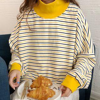 Turtleneck Color Block Striped Sweatshirt