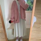 Buttoned V-neck Cardigan Pink - One Size