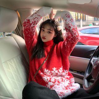Snow Pattern Contrast Long-sleeve Sweater