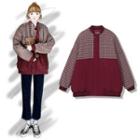 Plaid Panel Padded Jacket Red Plaid & Red - One Size