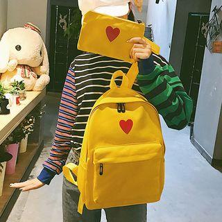 Set: Heart Print Lightweight Backpack + Pouch