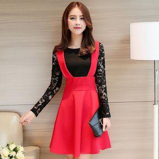 Long-sleeve Lace Mock Two Piece Dress
