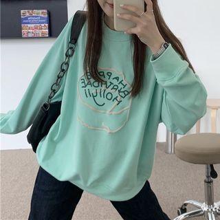 Lettering Print Sweatshirt Mint Green - One Size