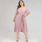 Plus Size Short-sleeve Wrap Midi A-line Dress