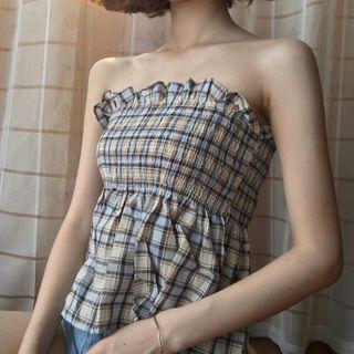 Plaid Tube Top Plaid - Blue - One Size
