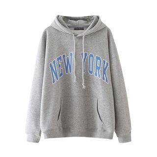 Plain Lettering Print Loose Fit Hoodie