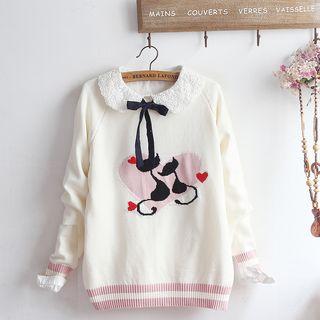 Cat Jacquard Sweater / Long-sleeve Shirt / Set