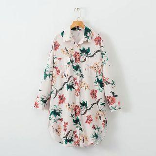 Floral Print Long Shirt Dress