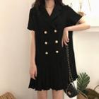 Short-sleeve Double Breasted Dress Black - One Size