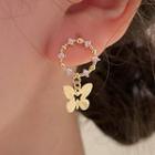 Butterfly Rhinestone Alloy Dangle Earring 1 Pair - Silver Needle - Gold - One Size