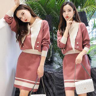 Set: Long-sleeve Knit Pullover + Knit Skirt