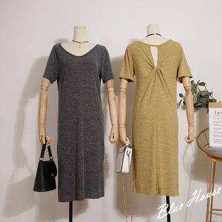 Short-sleeve Knot-detail Midi T-shirt Dress