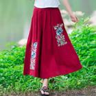 Flower Embroidered Midi Skirt