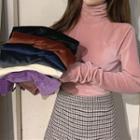 Long-sleeve Turtle-neck Velvet T-shirt