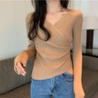 Long-sleeve Plain Slim Fit Ribbed Knit Top