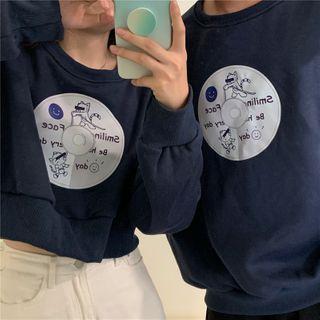 Couple Matching Disc Print Cropped Sweatshirt / Sweatshirt