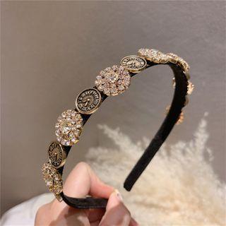 Rhinestone Hair Band Black & Gold - One Size