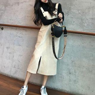 Corduroy Midi Pinafore Dress Almond - One Size