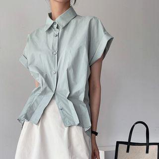 Cuffed-sleeve Pintuck-hem Shirt