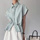 Cuffed-sleeve Pintuck-hem Shirt